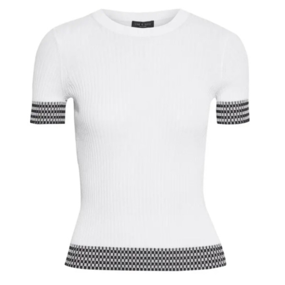 NWT $250 rag & bone | Arctic Check | Ribbed Stretch in Chalk White | Size Small
